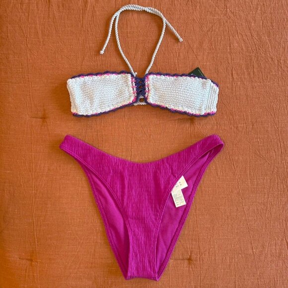 Abercrombie & Fitch Cheeky Smocked Bikini Bottom in Fuchsia Pink size M NWT - Picture 11 of 12